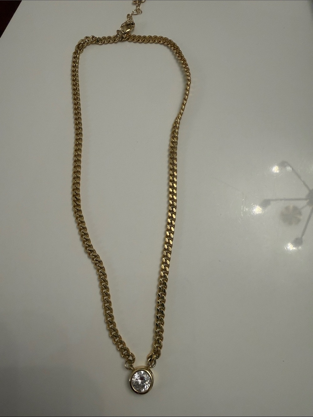 Gold Chain Necklace with Clear Crystal Pendant - Women Accessories
